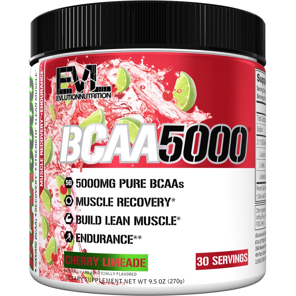 Evolution EVL BCAAs Aminosyrer Pulver - BCAA Powder Post Workout Recovery Drink and Stim Free Pre Workout Energy - 5g forgrenet kæde Aminosyrer supplement til mænd - Cherry Limeade