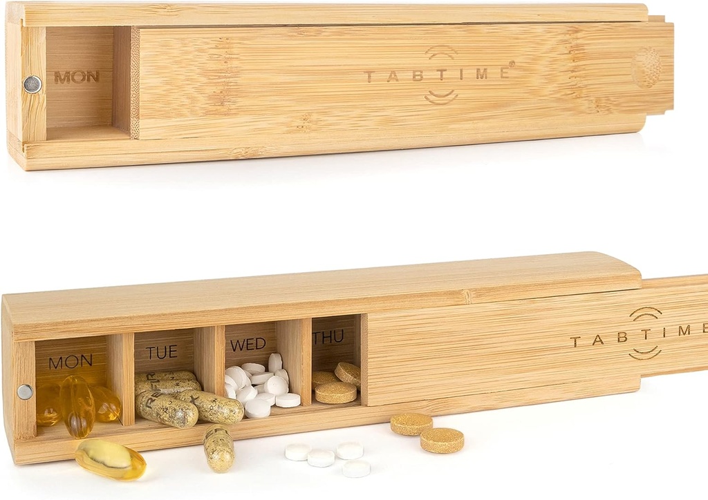 Bambus Ugentlig Pill Organizer - 7 dages træ Tablet Box - Ideel Æstetisk Pill Organizer til vitaminer eller kosttilskud