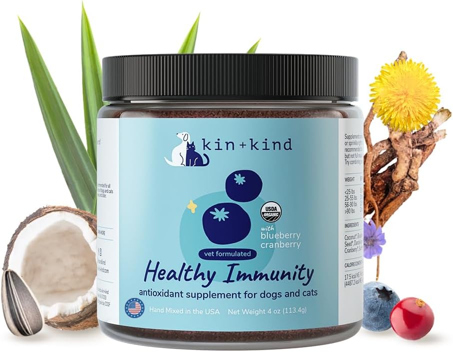 kin + kind hund supplement pulver - supplement til hunde & katte for sund immunitet - Brege Support - Naturlig formel med økologisk tranebær, blåbær og kokos - Made in USA - 4 oz (Medium)
