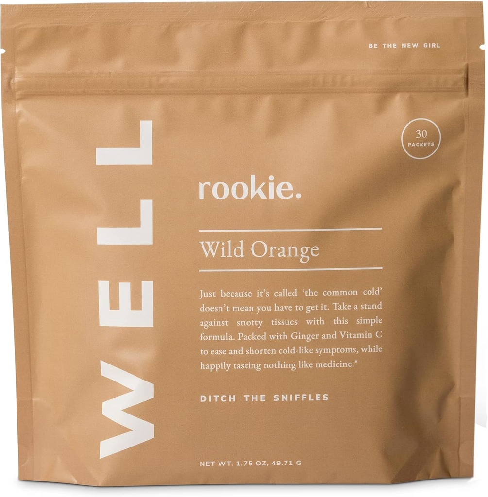 Rookie Wellness Well - Vegansk immunforsvar pakker med 1000 mg C-vitamin, 14 mg E-vitamin, og ingefær i en naturlig Citrus Flavor - Sukker og Fylder gratis (30 Servere, Wild Orange)