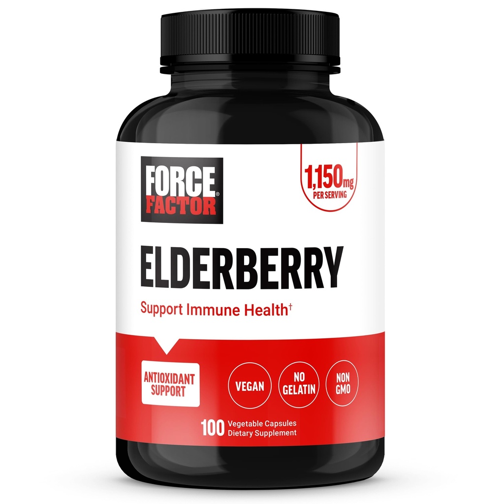 FORCE FACTOR Elderberry Kapsler, Immunitetstillæg og antioxidanter Supplement for mænd og kvinder, Daglig Immunitet Boost, Vegan, No Gelatine, Non- GMO, 100 Vegetabilske Kapsler