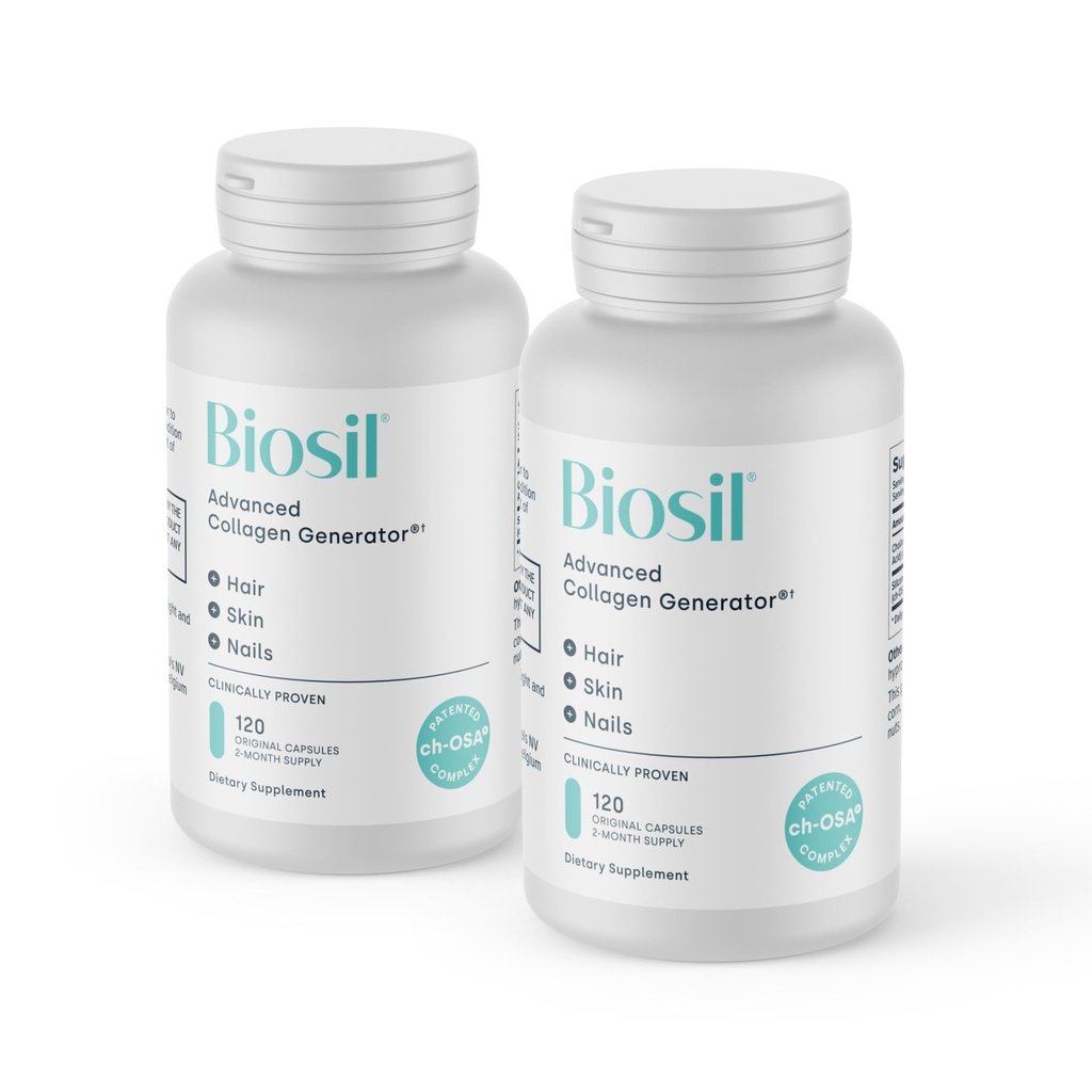 Biosil Collagen Booster Supplement - 120 Original kapsler, pakke af 2 - Patenteret ch-OSA Activator for hud, hår, negle & Joints - Understøtter naturlig produktion - 120- Day Supply