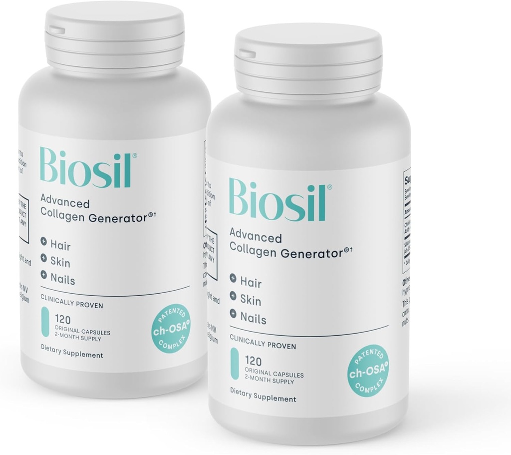 Biosil Collagen Booster Supplement - 120 Original kapsler, pakke af 2 - Patenteret ch-OSA Activator for hud, hår, negle & Joints - Understøtter naturlig produktion - 120- Day Supply