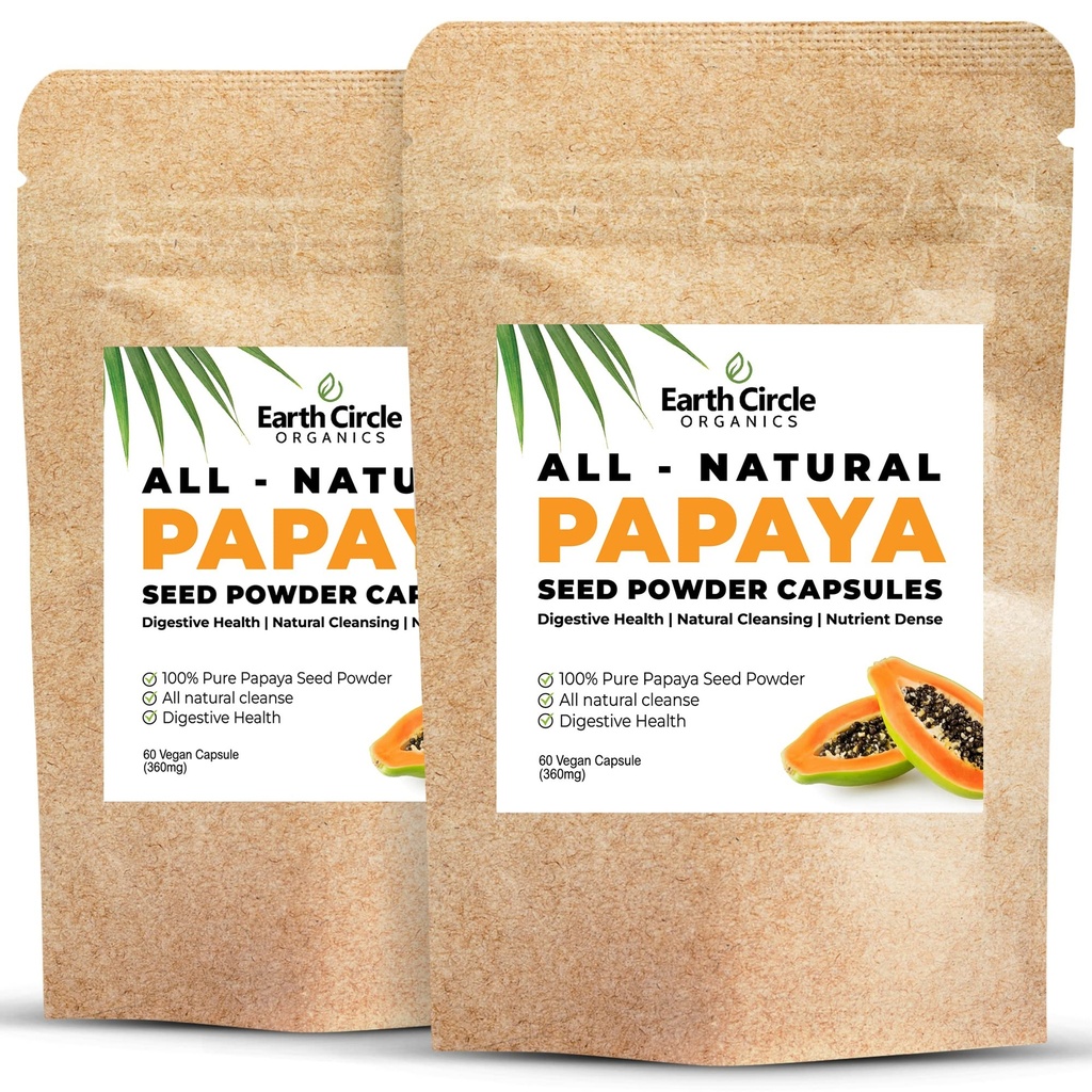 Papaya Seed Powder Kapsler - Kraftfuld Papain Supplement med Vitaminer A, C, & E & Enzymes for fordøjelse & Gut Health - 360mg / Servering - 60 Vegan Kapsler per pakke (pakke med 2, 60- 120 dag Supply)