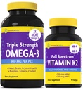 InnovixLabs Vitamin K2 & Triple Omega Bundle Fuld Spectrum Vitamin K2 (90 Softgels) Triple Strength Omega-3 Fish Oil (200 Softgels). Understøtter sunde knogler, arterier og jokes. *