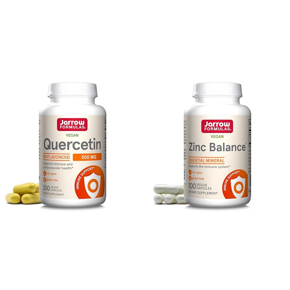 Jarrow Formulas Quercetin 500 mg- Bioflavonoid- Quercetin Kosttilskud -200 Servere -Understøtter sund cellular funktion & Zink Balance 15 mg- 100 Servere -Inkluderer Copper- Essential Mineral