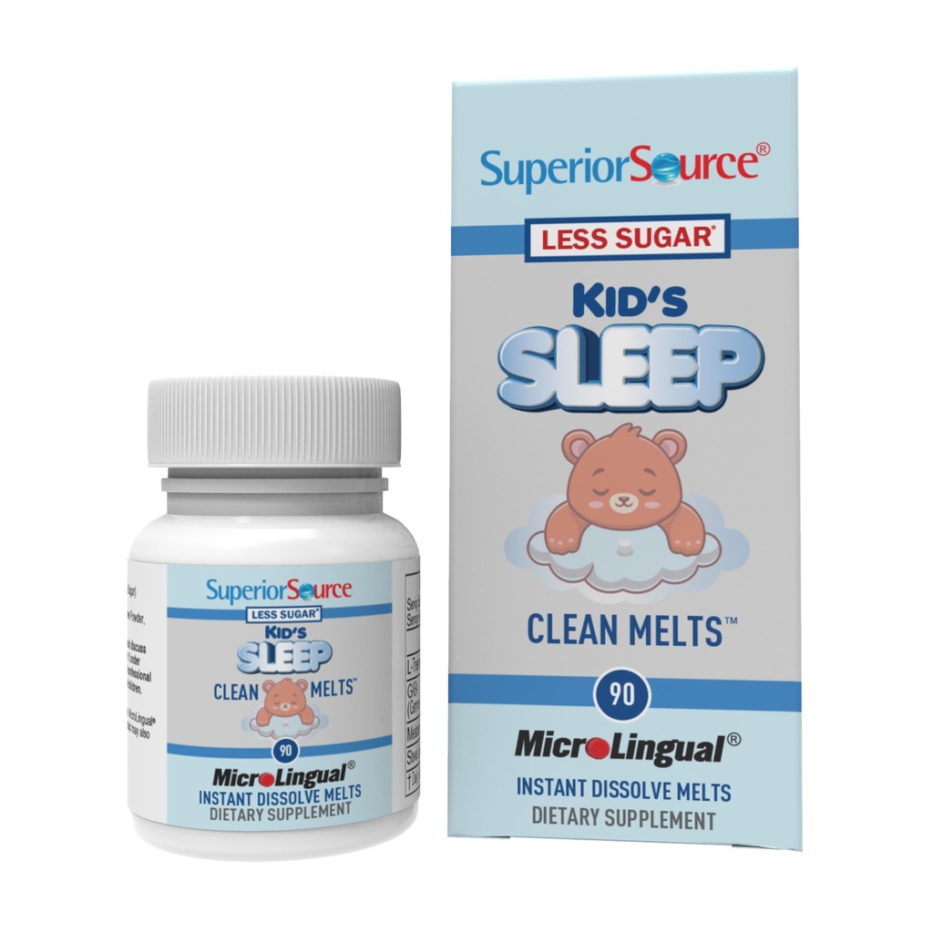 Superior Kilde Kid 's Sleep Clean Melts - Premium Sleep Supplement for børn - Indeholder Melatonin, L- Theanine & GABA - Mindre sukker - Non-GMO, Gluten- Free - 90 MicroLingual Instant- Opløs smelter