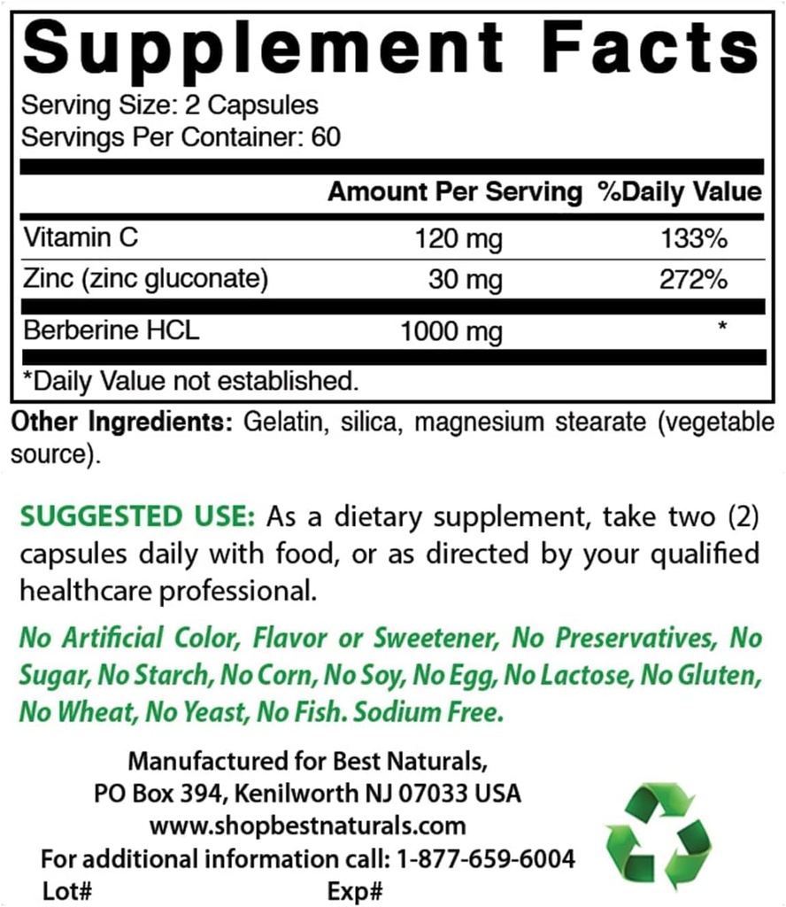 Bedste Naturals Berberine Plus 1000mg & Chrom Picolinate 1000mcg