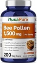 NusaPure Bee Pollen 1500mg 200 Veggie Caps (100% Vegetarisk, Non- GMO, Vegan) naturligt okkurerende proteiner, aminosyrer