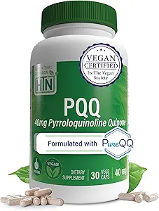 Health Thru Nutrition PQQ 40mg 30 Servering Pyrroloquinoline Quinone som PureQQ Note 124; Promoes Mitokondrial Biogenesis Note 124; Certified Vegan Note 124; Non- GMO Gluten Soy Free Capsules Supplement