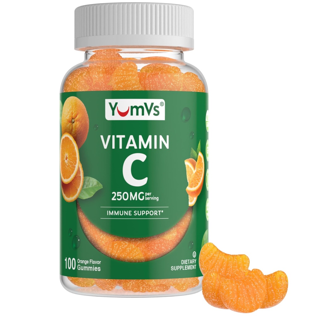 C-vitamin Gummy til voksne - 250 mg Yummy C-vitamin Gummy - VIT C Gummies - immunsupport supplement - Orange Smagsfyldt Kosher, Halal, Gluten Free (100 Greve)