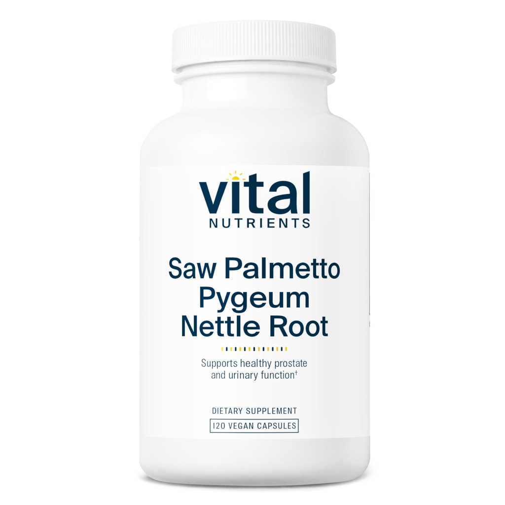 Vital Nutrients Saw Palmetto med Pygeum & Nettle Root - Vegan Saw Palmetto til mænd støtter sund prostata funktion * - Gluten, Dairy, Soy Free - 120 Kapsler