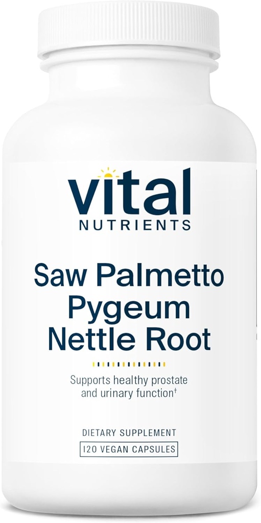 Vital Nutrients Saw Palmetto med Pygeum & Nettle Root - Vegan Saw Palmetto til mænd støtter sund prostata funktion * - Gluten, Dairy, Soy Free - 120 Kapsler