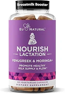 Nourish Amning Supplement - Postpartum støtte til sund mælk flow & produktion - Bukkehorn kapsler til kvinder med mælk tidsel, Fennel frø & økologiske Moringa, 60 Vegansk bløde kapsler