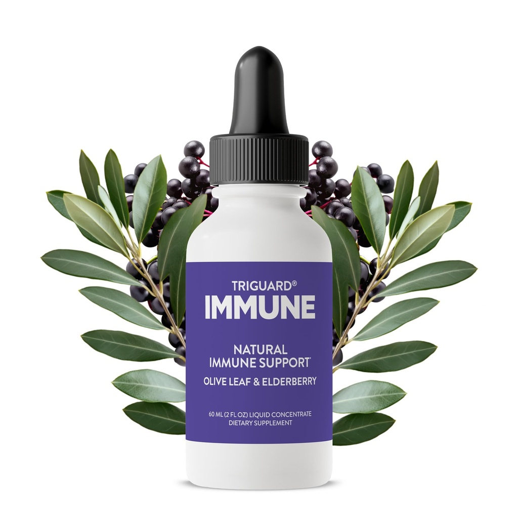 Triguard Plus Koncentrat C124; Kolloid Sølv, Sambucus Elderberry Extract & Olive Leaf Extract, 3- in-1 Liquid immunforsvar C124; Kraftfuld immunsystem Booster C124; Great Taste - 3.4oz / 100ml, Made in USA