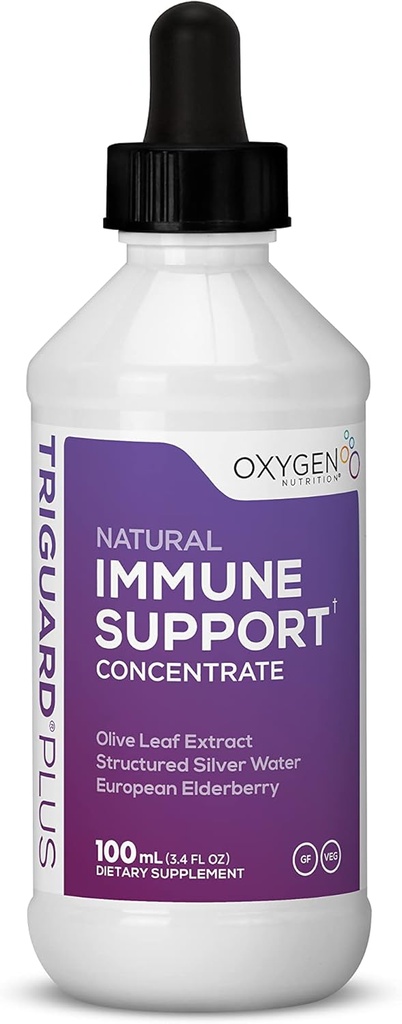 Triguard Plus Koncentrat C124; Kolloid Sølv, Sambucus Elderberry Extract & Olive Leaf Extract, 3- in-1 Liquid immunforsvar C124; Kraftfuld immunsystem Booster C124; Great Taste - 3.4oz / 100ml, Made in USA