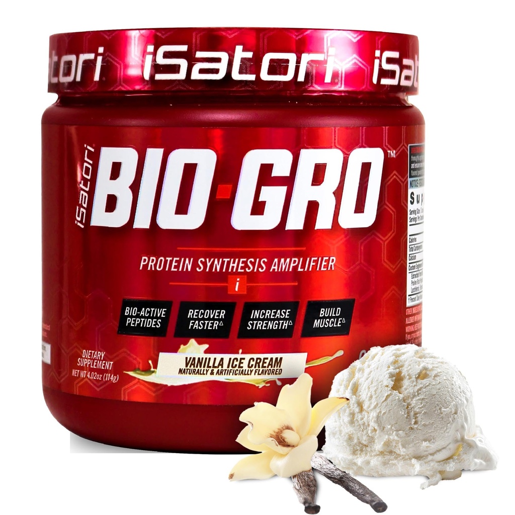 iSatori BIO- GRO Protein Synthese Amplifier, for Muscle Recovery & Growth, Forbedret Stimulant Gratis Pre- Workout & Colostrum tillæg med Bio- Active Peptides - Vanilla Ice (60 Servere)