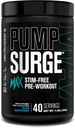 Jacked Factory Pumpbølge Max Stim Free Pre Workout - High- Performance Coffein Free Pre Workout med L- Citrullin, N03- T Arginin Nitrate & Glutathione - 40 Servere, Blå Hindbær