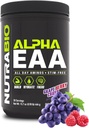 NutraBio Alpha EAA - All- Day Aminosyrer til muskelvækst og hydrering - Essentielle Aminosyrer med Nootropics & Adaptogen- Full Spectrum EAA BCAA Powder - 30 Servering - Grape Berry Crush