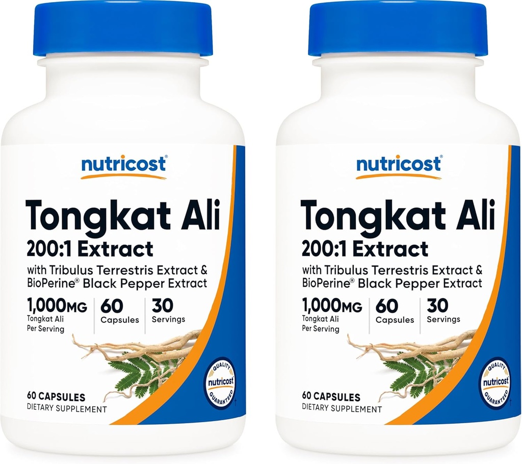 Nutricost Tongkat Ali 1.000mg, 60 Caps (2 flasker) - 30 Servere per flaske, Veggie Caps, Non- GMO, Gluten Free