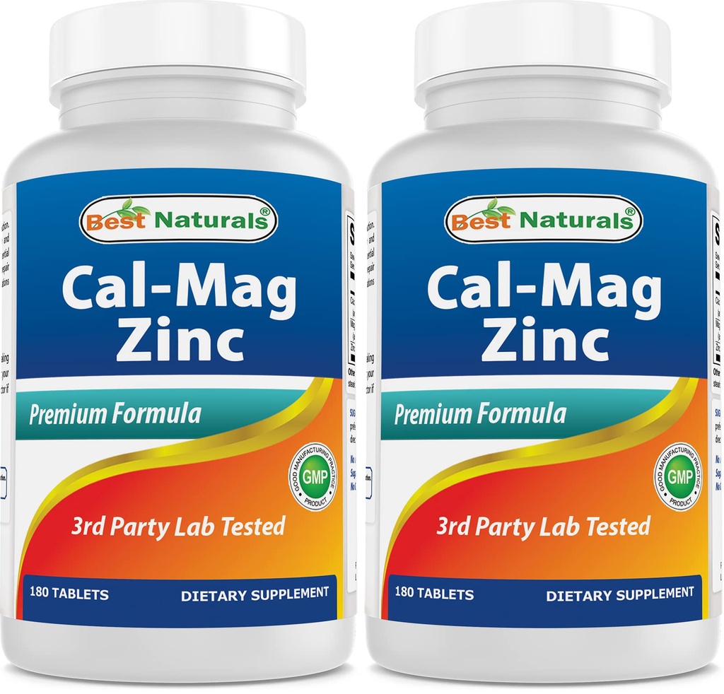 2 Pakninger - Bedste Naturals Calcium Magnesium Zink - 180 tabletter - Essential Cal Mag Zink Mineral Complex (Total 360 tabletter)