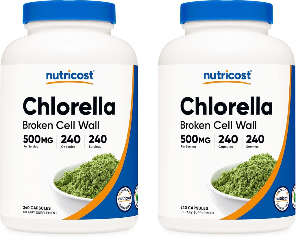 Nutricost Chlorella kapsler (2 flasker) 500mg, 240 kapsler Per flaske