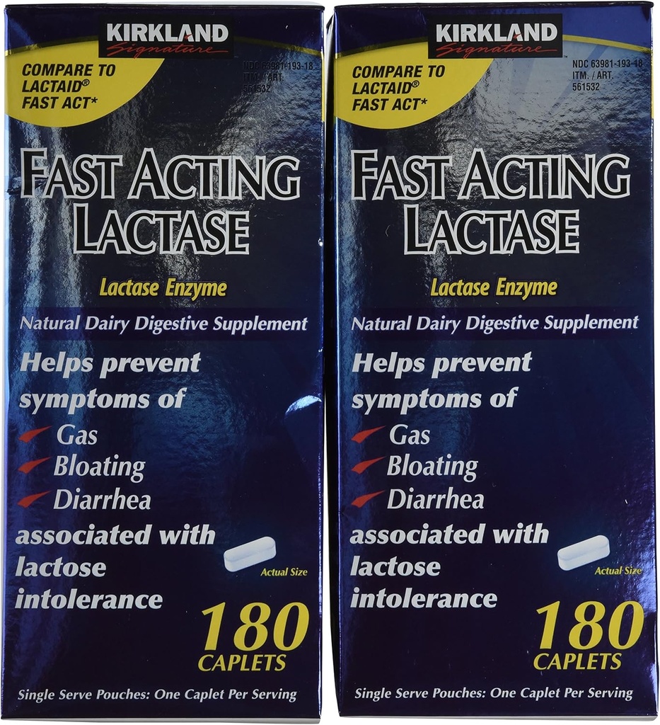 Kirkland Signature Fast Actioning Lactase, (2 Pack), 360 Ct Caplets