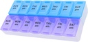 7 Dag Ugentlig AM PM Pill Organizer, ShysTech Stor Pill sag Pill Box til piller Vitamin Kosttilskud Medicin (lilla / blå)