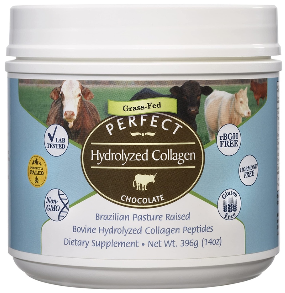Perfect Supplements - Perfect Hydrolyzed Collagen Chocolate - 396 Grams - Bovin Hydrolyzed Collagen Peptider - Pesticide & Hormone Free - Brasiliansk Pasture Raised