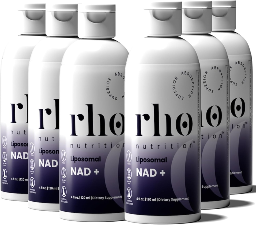 Rho Nutrition Liposomal NAD + - Flydende supplement designet til at hjælpe støtte Absorption - Aktiv form af NAD + Hjælper med at understøtte normal cellesundhed, sund aldring, energimetabolisme og vitalitet - 6 Pack