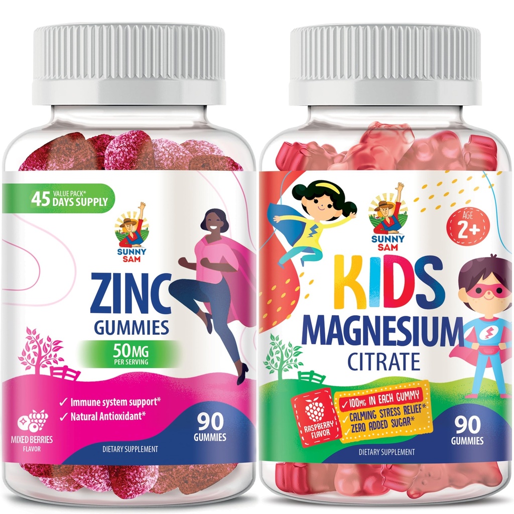 SUNNY SAM Zinkgummier til voksne & Magnesium gummier til børn og voksne - 100 mg - Rolig Magnesiumtykkere