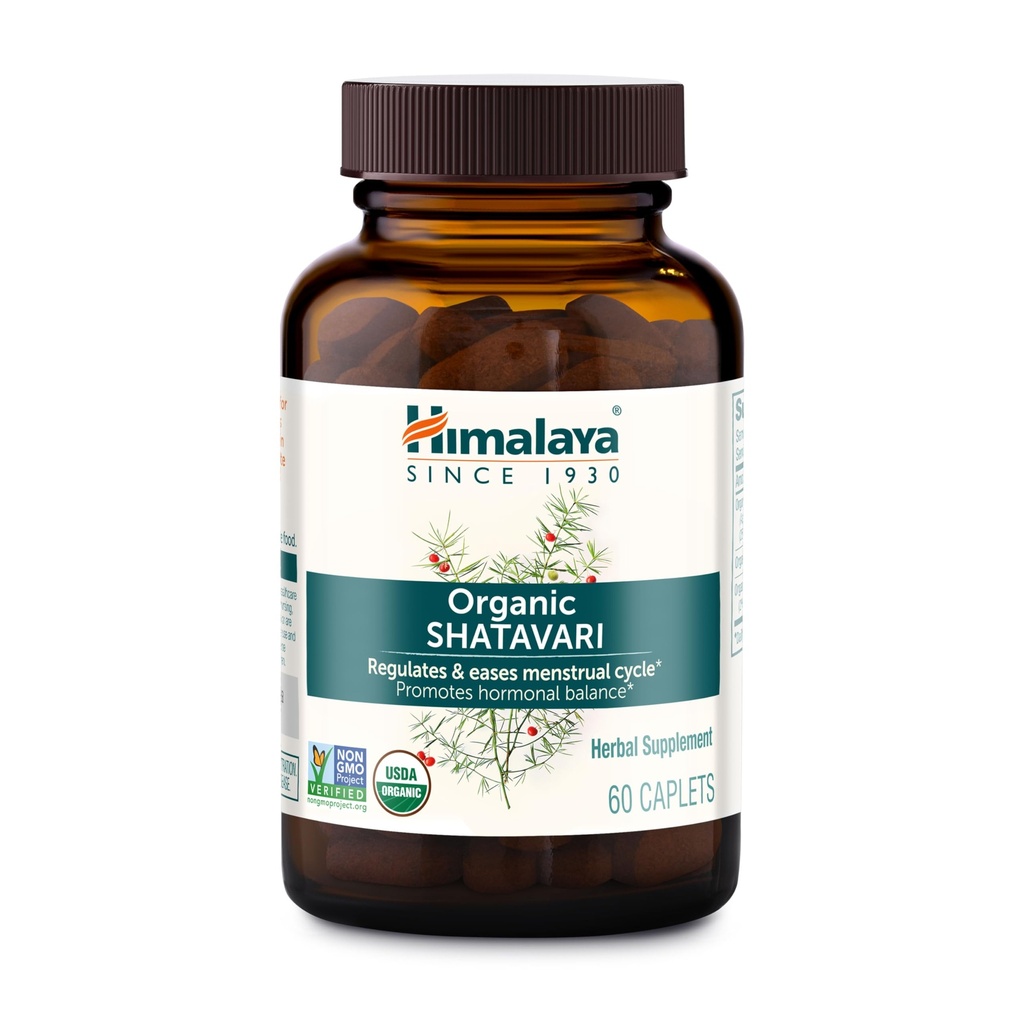 Himalaya Organic Shatavari - fremmer Hormonbalance for kvinder og menstruation Cramp Relief - USDA Organic, Vegan, Gluten Free, 1300 mg, 60 Caplets