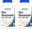 Nutricost Zink Gluconat 240 Veggie Kapsler (50mg) (2 Flasker) - Gluten fri og ikke-GMO