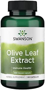 Swanson Olive Leaf Extract Supplement - Standardiseret til 20% oleuropein - (500mg, 60 kapsler)