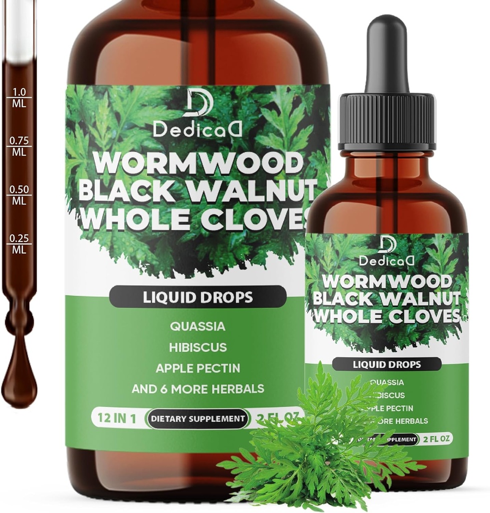 12in1 Wormwood Liquid Drops - Black Walnut Wormwood Tincture Liquid Extract Hel Cloves og 9 flere urter - 60 dages forsyning