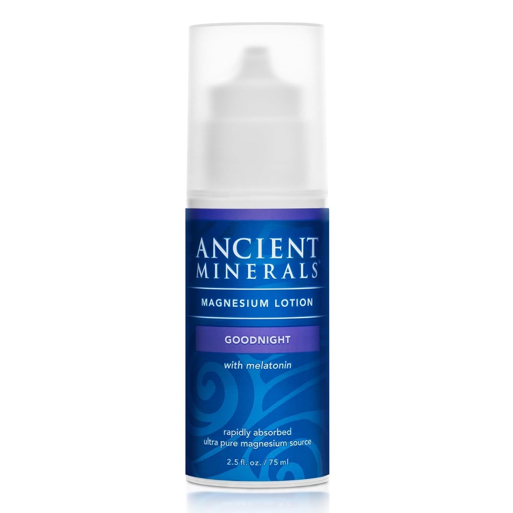 Ancient Minerals Magnesium Lotion Night natcreme indeholder melatonin med magnesiumchlorid og OptiMSM en aktuel nat fugtgivende lotion (2.5oz)