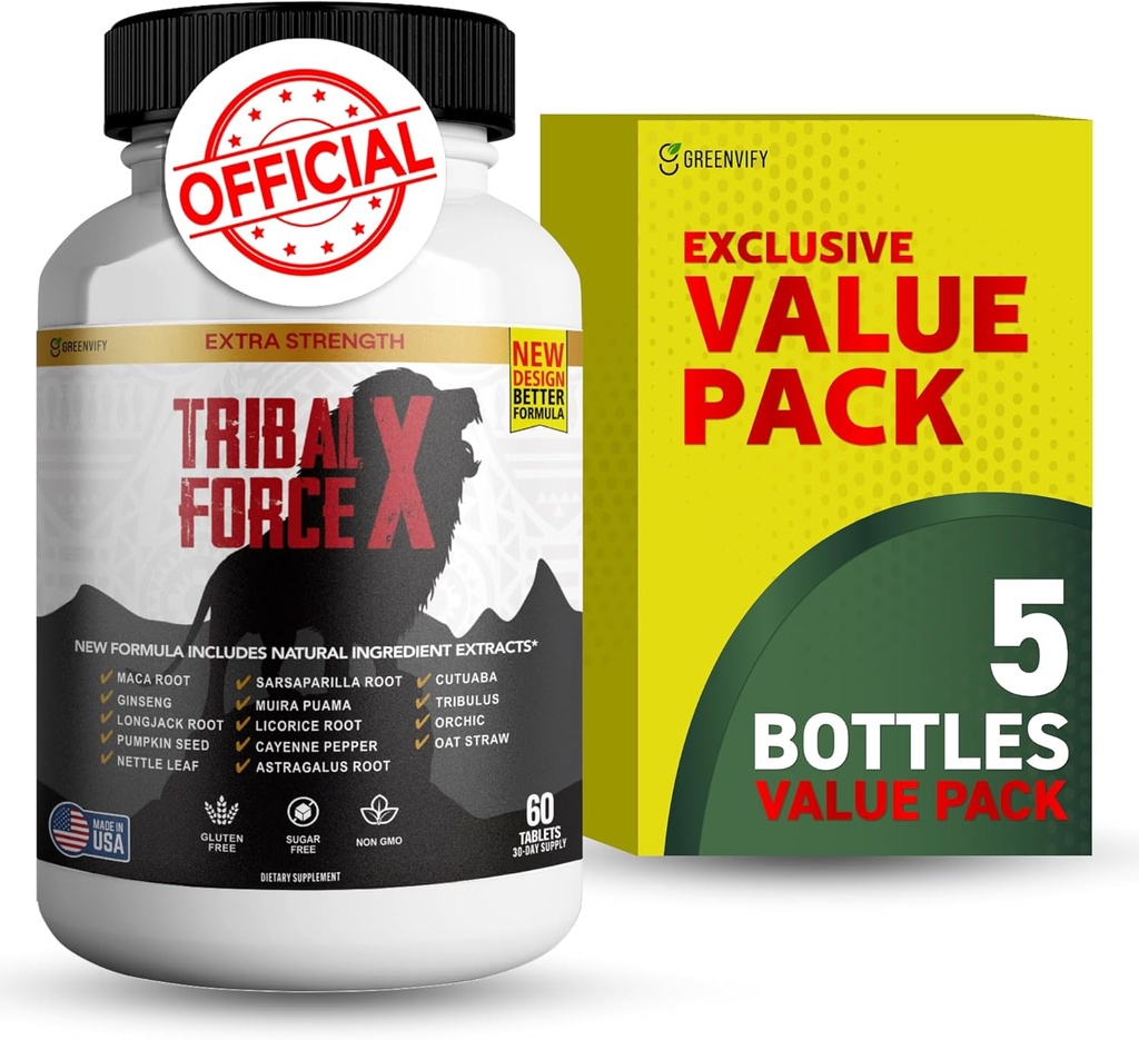 Tribal Force X Extra Strength Natural Supplement, 60 tabletter, Gluten Free, Non- GMO, 30 Day Supply (5)