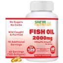 SHIFAA NUTRITION Halal Fish Oil 2000mg Softgels med 360mg EPA & 240mg DHA. 100 Wild fanget & Non- GMO Omega 3 Softgels for Heart & Brain Health. Burpless, Easy- to- Sluge Fish Oil Omega 3 Kosttilskud