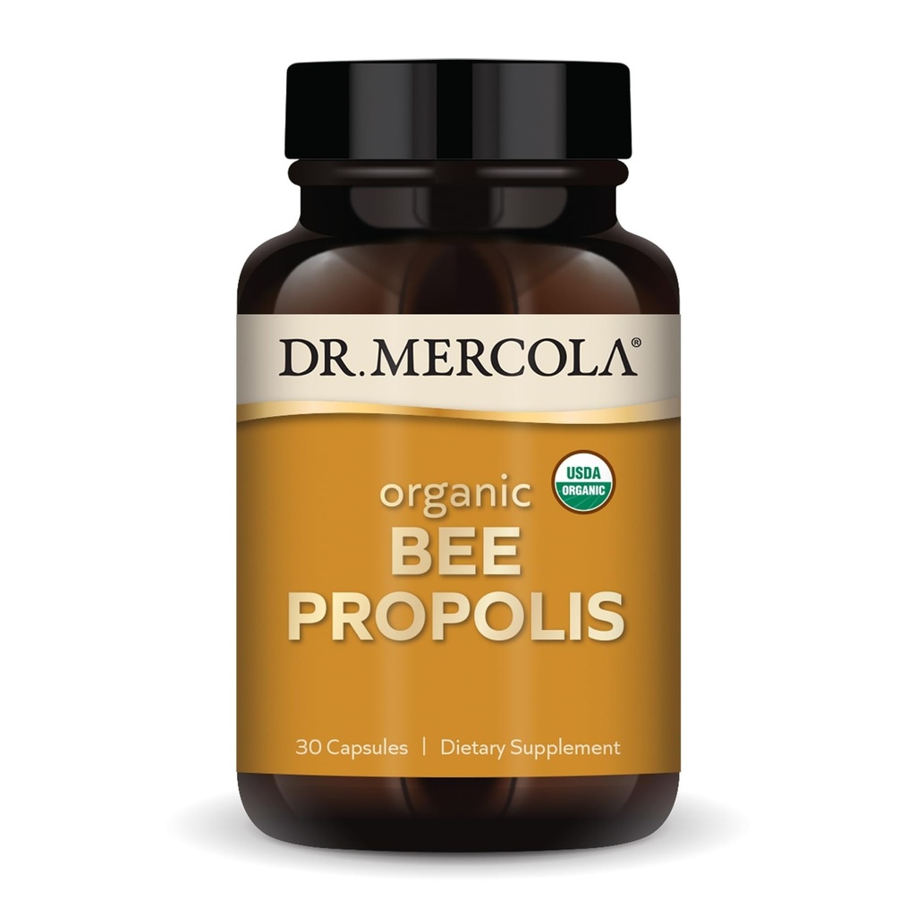 Dr. Mercola Organic Bee Propolis, 30 Servere (30 kapsler), Kosttilskud, Understøtter Respiratoriske Sundhed, Non- GMO, Certified USDA Organic
