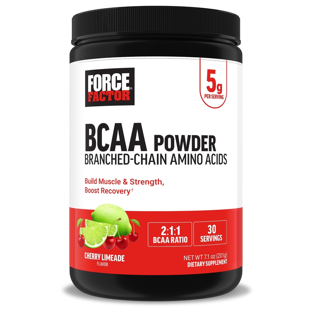 Kraftfaktor BCAA Aminosyrer Supplement 2: 1: 1, Lækker og genopfriskende BCAA pulver til støtte muskel inddrivelse og ydeevne, ingen kunstige farver eller flavors, Cherry Limeade, 30 Serveringer
