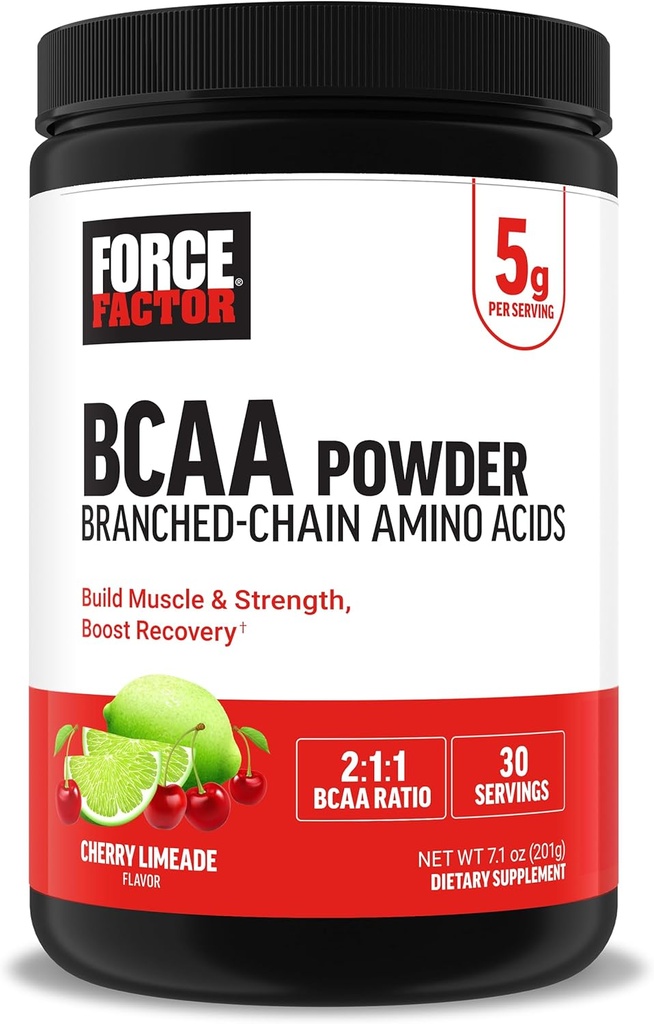 Kraftfaktor BCAA Aminosyrer Supplement 2: 1: 1, Lækker og genopfriskende BCAA pulver til støtte muskel inddrivelse og ydeevne, ingen kunstige farver eller flavors, Cherry Limeade, 30 Serveringer