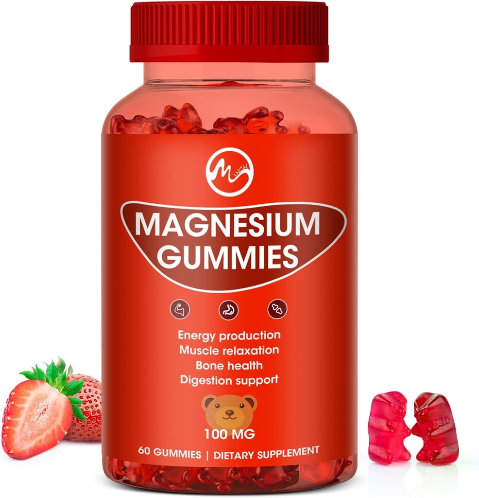 Magnesium Gummies 100mg høj styrke - Fruity Flavors Gummy Bear, Sunde Mineral kosttilskud fremmer muskler, energi og fordøjelse