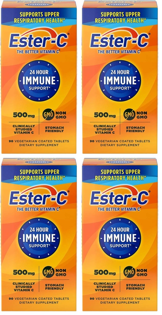 Ester- C 500 mg 24 timers C-vitamin tabletter til immunforsvar, C-vitamin tillæg, 90 greve (pakning med 4)