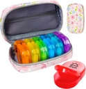 Serfeymi Weekly Travel Pill Organizer 2 gange en dag PM opgraderet Rainbow Pill Box 7 dag med transportabel lynlås PU læderpille sag, Medicin Organizer til piller, Vitaminer, fiskeolier - Floral 01