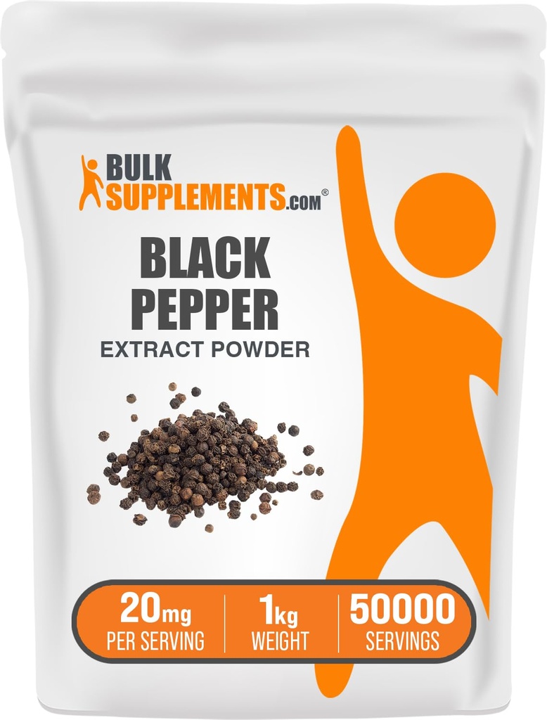 BulkSupplements.com Black Pepper Extract Powder - Black Pepper Kosttilskud, Piperine Kosttilskud - Gluten Free, 20mg per Serving, 5kg (11 lbs) (Pack of 5)