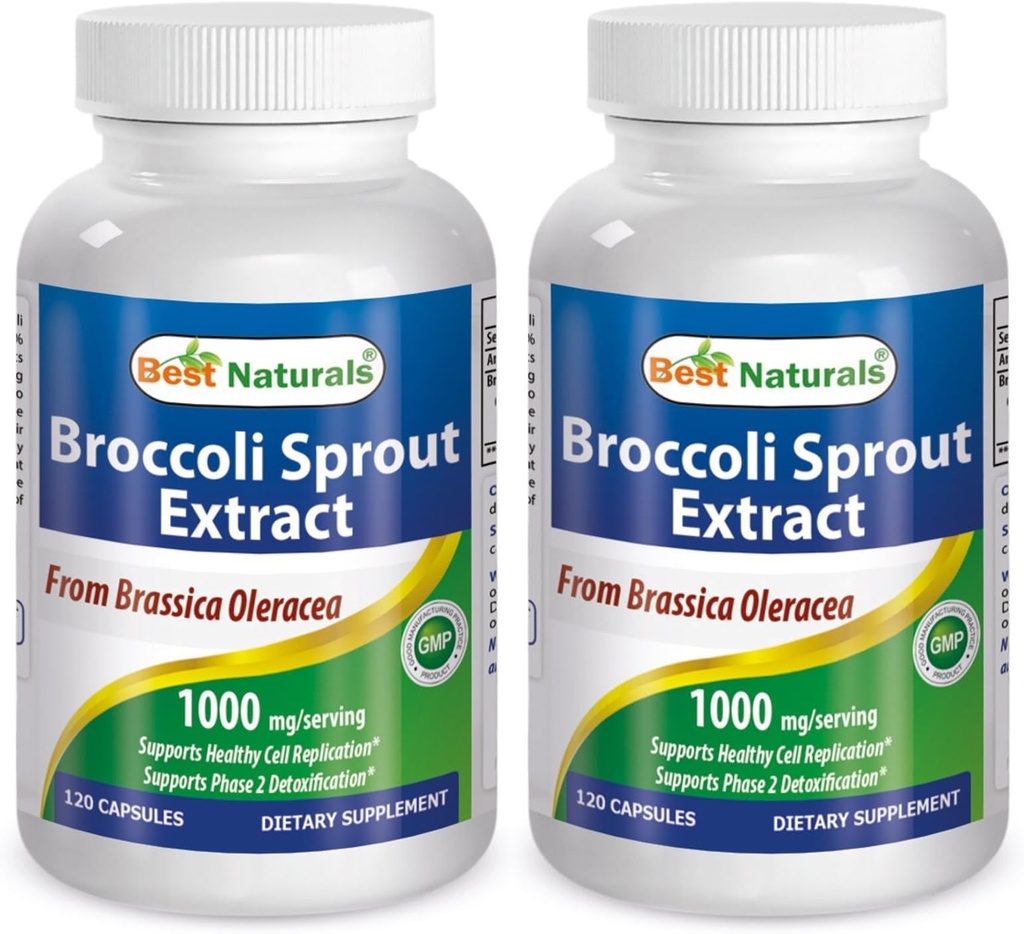Bedste Naturals Broccoli Spraut Extract 1000mg per servering - 120 Kapsler (pakke med 2)