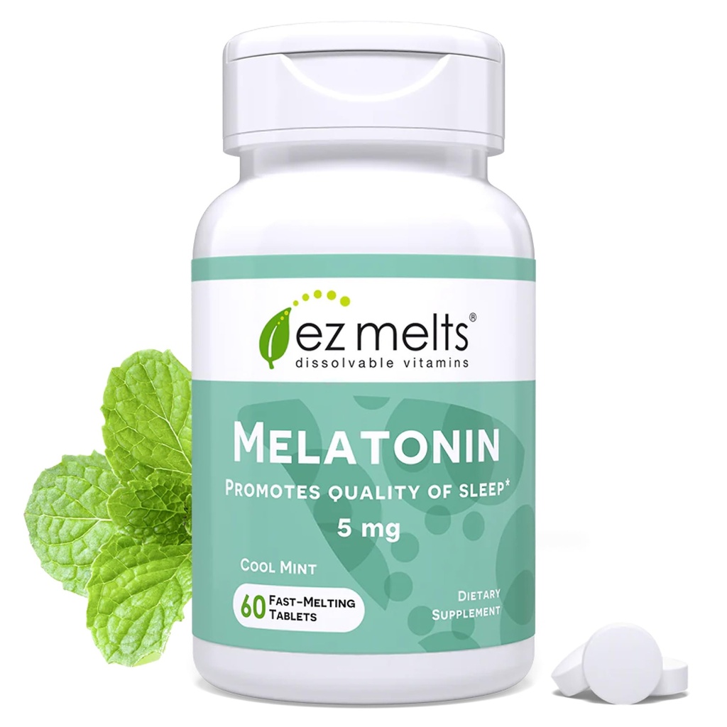 EZ smelter opløselig melatonin, 5 mg, sukkerfri, 2- måneders forsyning, Cool Mint - smag - 1 pakke
