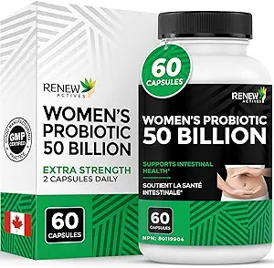 GENNEW AKTIVITETER Probiotika til kvinder 50 Millioner CFU per 2 kapsler - MAKTREK teknologi, 4 Probiotiske Strops & Prebiotic Blend - Understøtter fordøjelse sundhed & Gut Flora Balance- Made in Canada- 60 kapsler