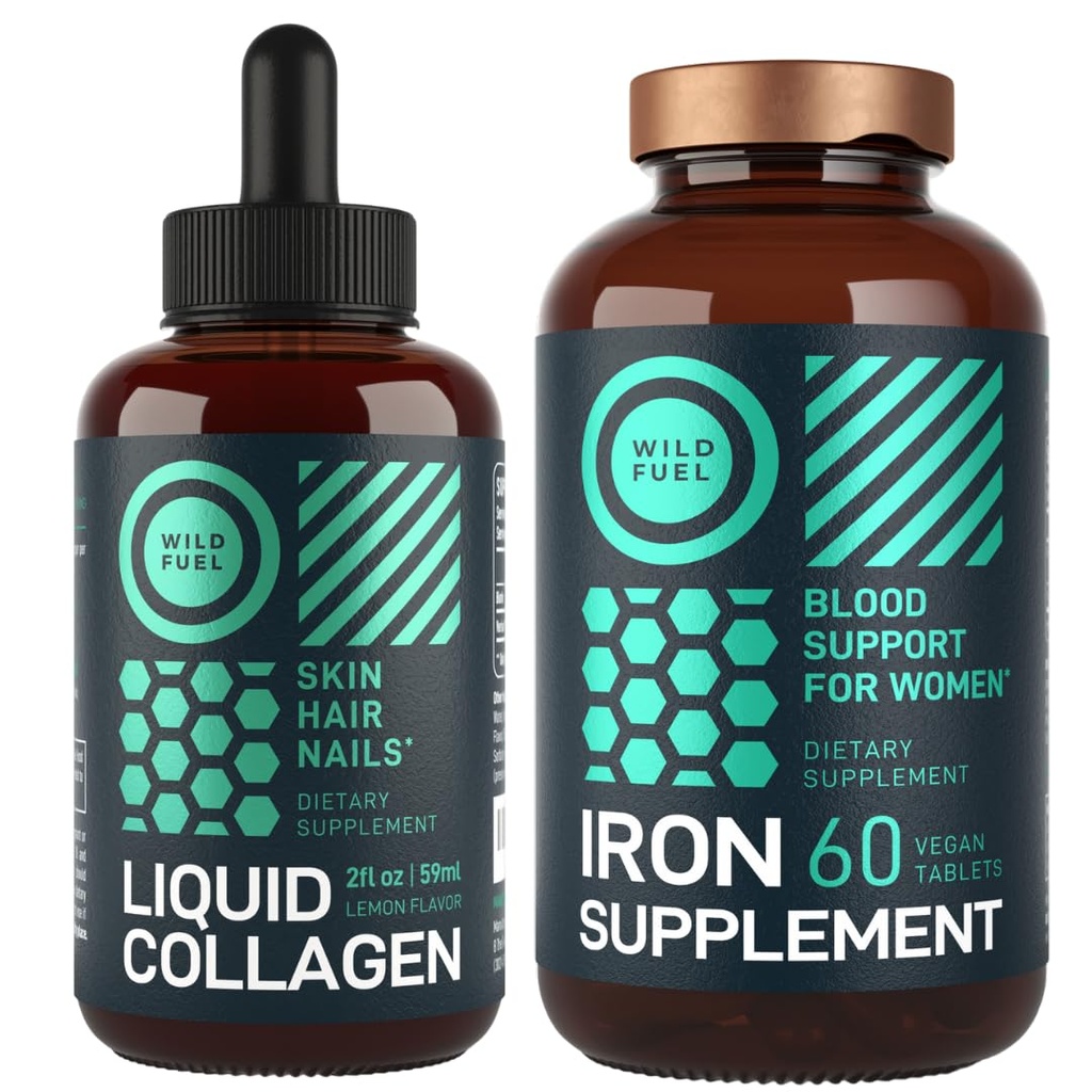 WILD fuel jern supplement til kvinder med folinsyre og flydende collagen peptider med biotin kvindelige sundhed og skønhed bundle