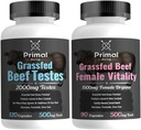 Primal Being Grassfed Beef Testes, 120 Capsules + Grassfed Beef Kvinde Vitality Supplement, 90 Capsules
